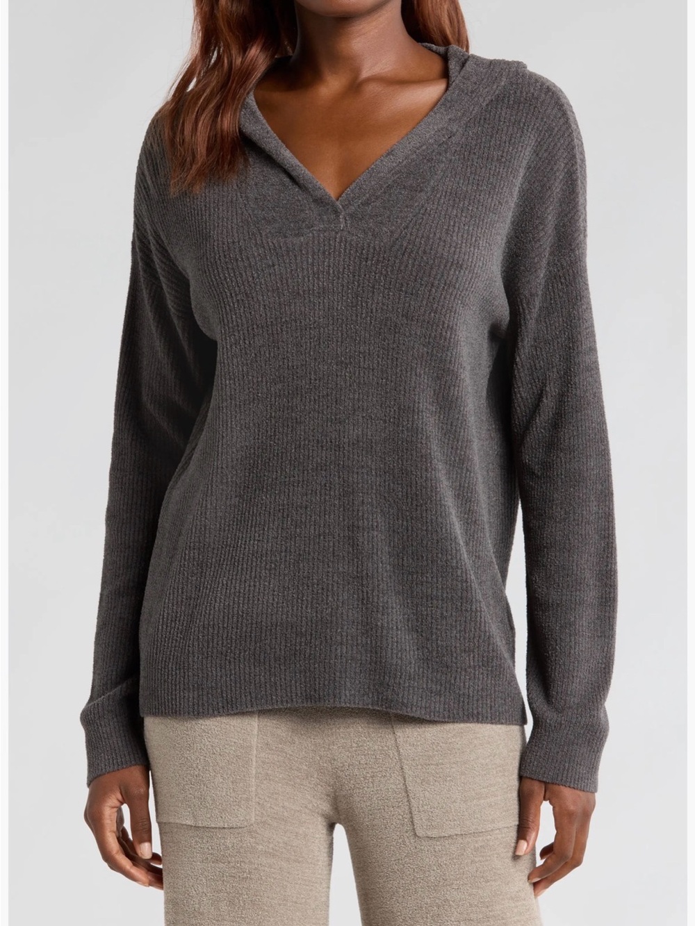 Barefoot Dreams Cozy Chic Ultra Lite Pullover Dark Grey Athleisure Hoodie L